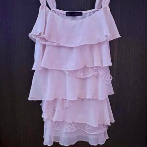 HeartSoul Lt Dusty Pink Ruffle and Lace Layered Tank Top
